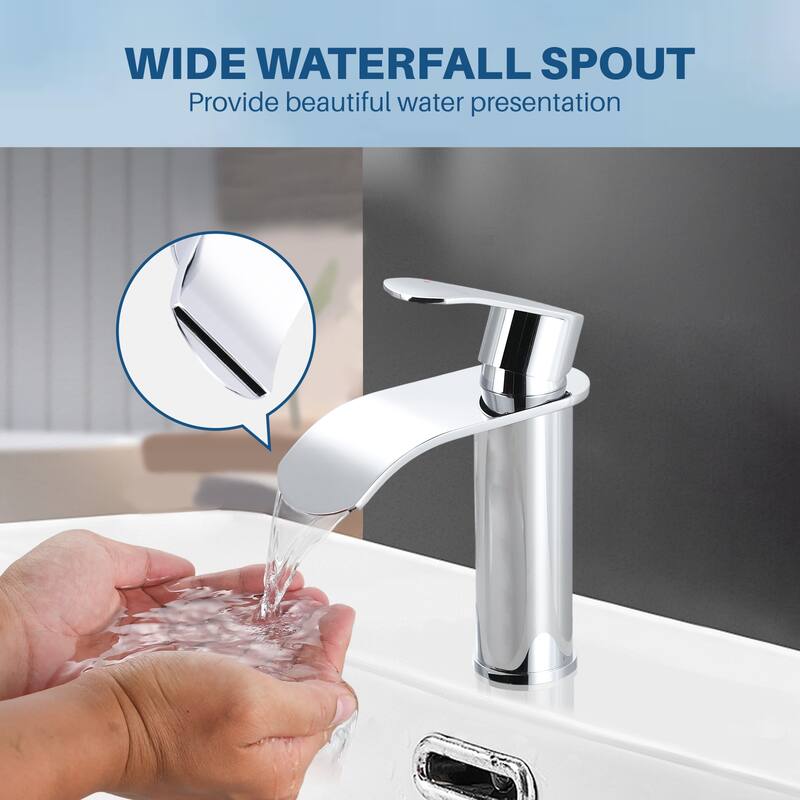 WOWOW Water Fall Bathroom Faucet with Deckplate Included