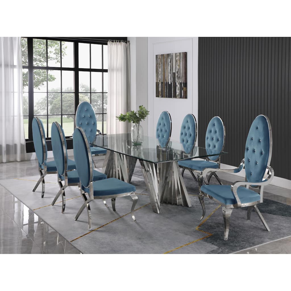 Best Quality Furniture Modern 94" Glass Dining Table w/ Spiral Base