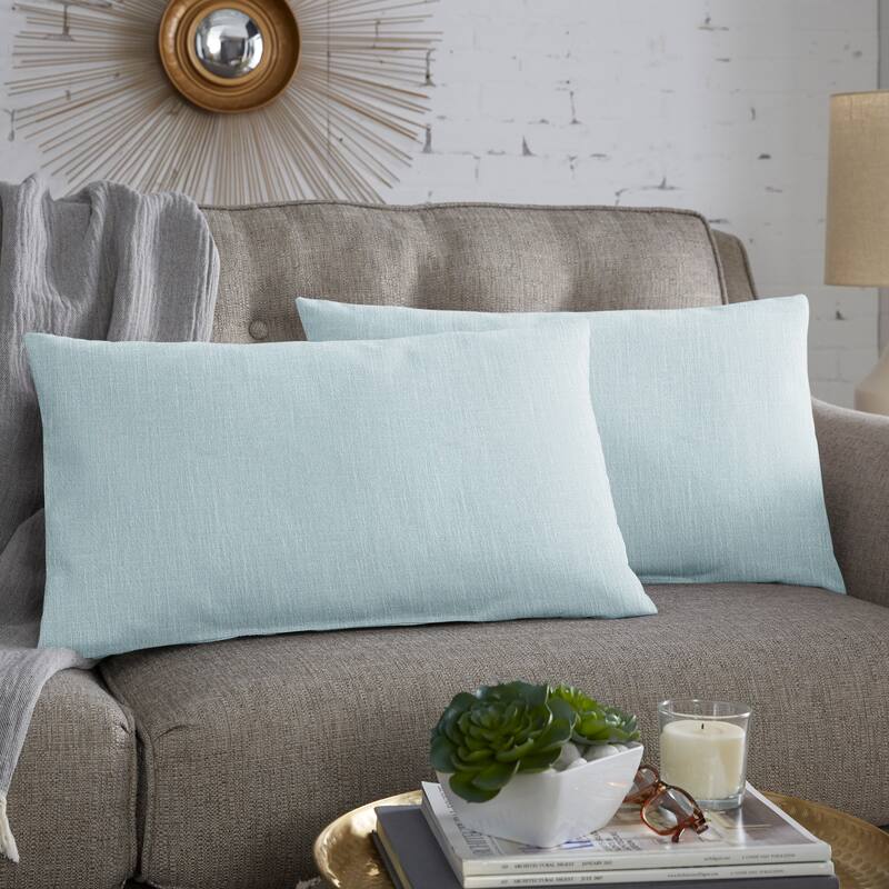 Sorra Home Linen Texture Pillows (Set of 2) - 16 in H x 26 in W x 6 in D - Light blue