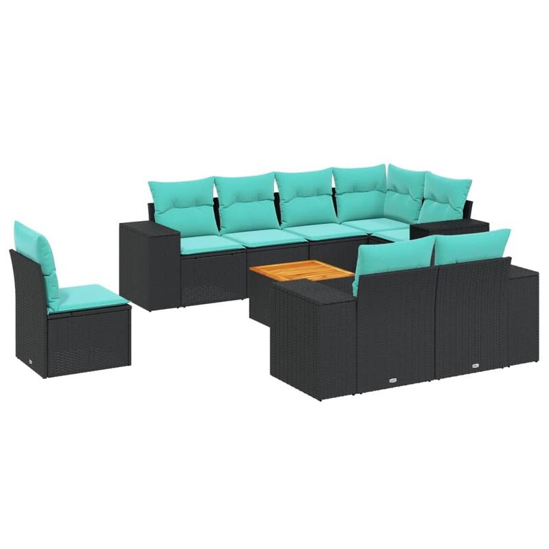 vidaXL 9 Piece Patio Sofa Set with Cushions Black Poly Rattan - 24.4 x 24.4 x 27.2