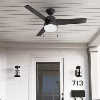 Hunter 52" Aker Outdoor Ceiling Fan with LED Light Pull Chain, Damp Rated - Scandinavian, Contemporary, Transitional