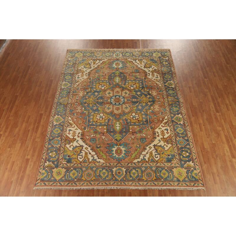 Hand Knotted Oriental 100% Wool Carpet Traditional Medallion Oranges & Rust Heriz (serapi) Area Rug - 11' 10'' X 9' 0''