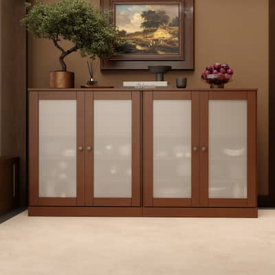 Palace Imports 100% Solid Wood 64" Sideboard with Frosted Glass Doors, 4-Drawers and Adjustable Shelves