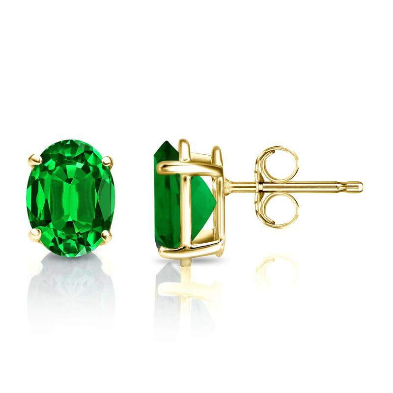 Auriya 14k Gold Lab Grown Gemstone Green Emerald Stud Earrings Oval 0.25 to 5.00 ct. tw. 4-Prong Basket Push-Back - 0.50ct tgw. - Yellow