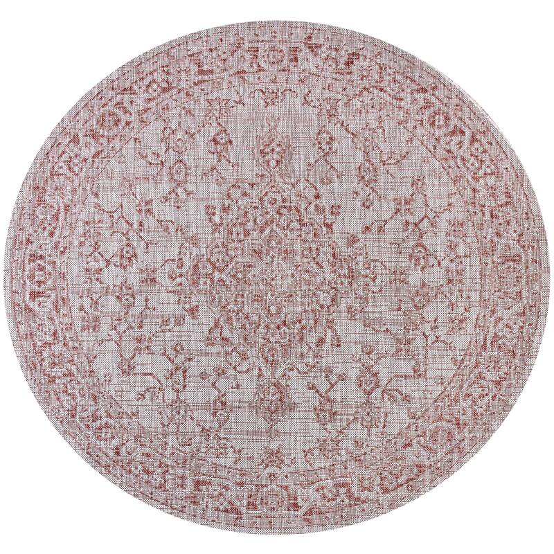JONATHAN Y Palazzo Boho Medallion Textured Weave Indoor/Outdoor Area Rug - 5' Round - Red/Taupe