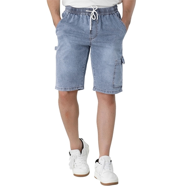 Elastic waist denim shorts mens clearance