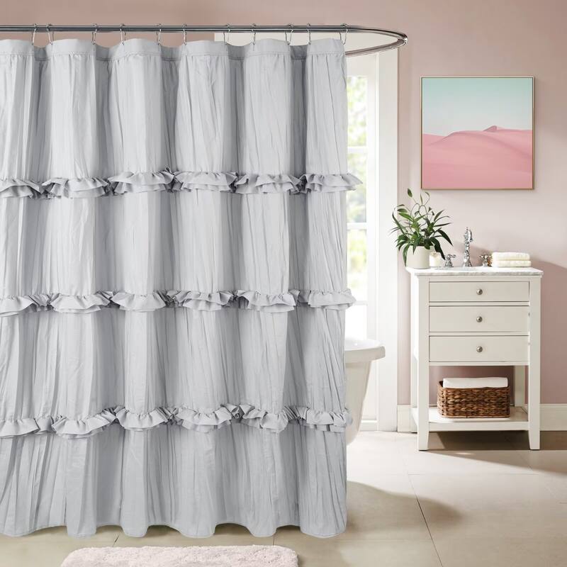 Recycled Ruffles and Pleats Shower Curtain - 72"Wx72"L - Light Grey