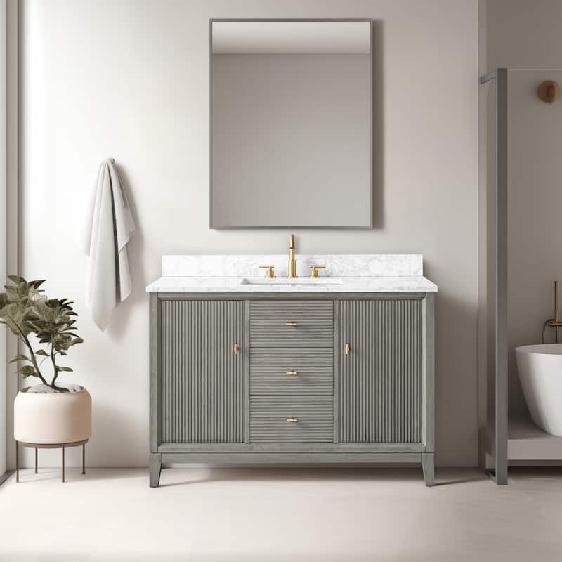 Vanity Art 48" Freestanding Bathroom Vanity with Engineered Marble Top and Sink - 48"/Golden Brushed - Driftwood Gray