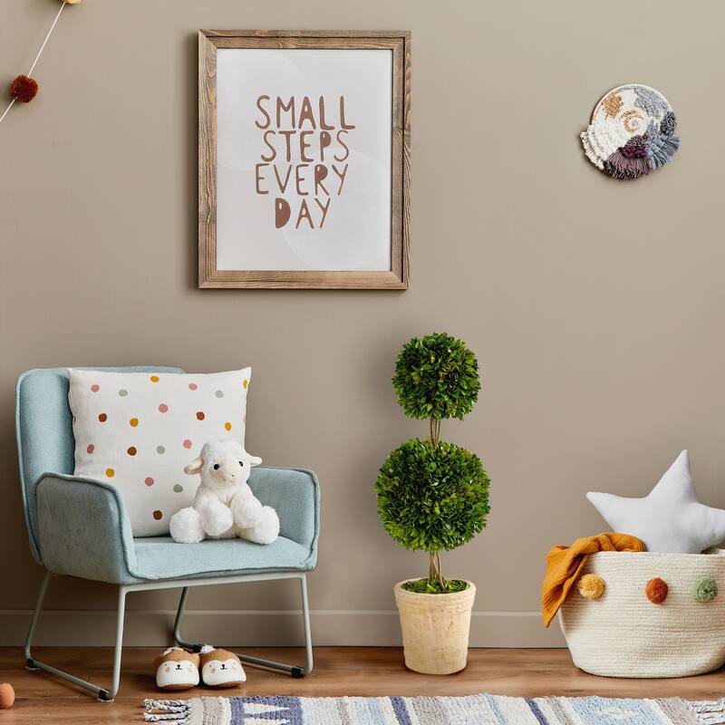 Double Ball Topiary Tree - 2.5 Ft Indoor Greenery with Planter, Preserved Moss Design, Home Office Decor - Green