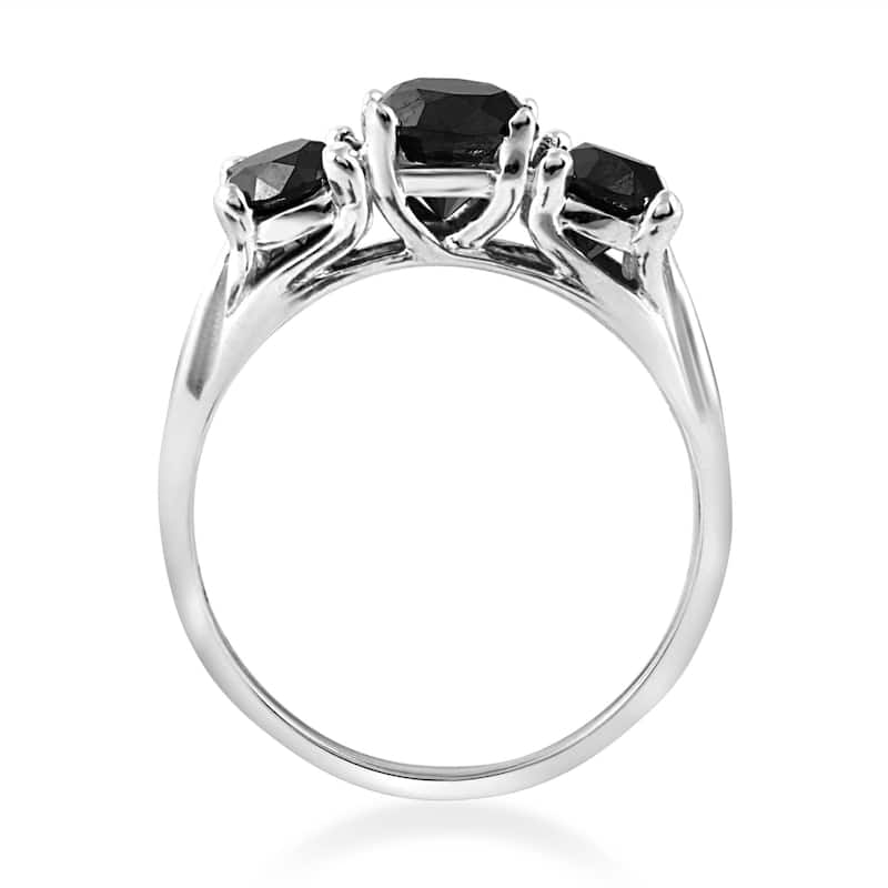 2 1/3ct Three Stone Black Diamond Engagement Ring White Gold