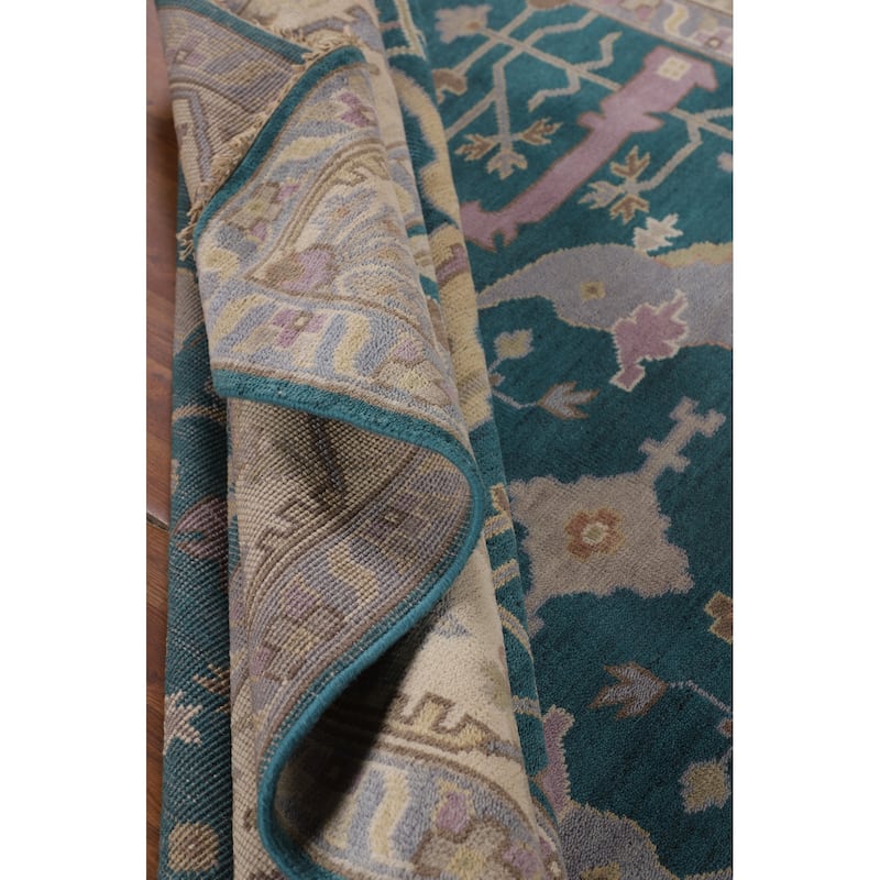 Teal Oushak Indian Area Rug Hand-Knotted Wool Carpet - 9'1" x 12'0"