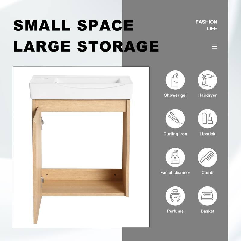 ARTCHIRLY 16/20/24/30/36 Inch Bathroom Vanity With Sink, Floating Bathroom Vanity With Soft Close Door