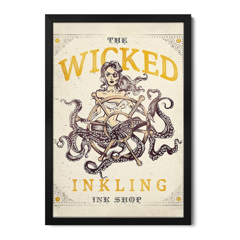 Wicked Inkling Octopus Lady Premium Framed Poster by The Whiskey Ginger - Black - 32x24x1