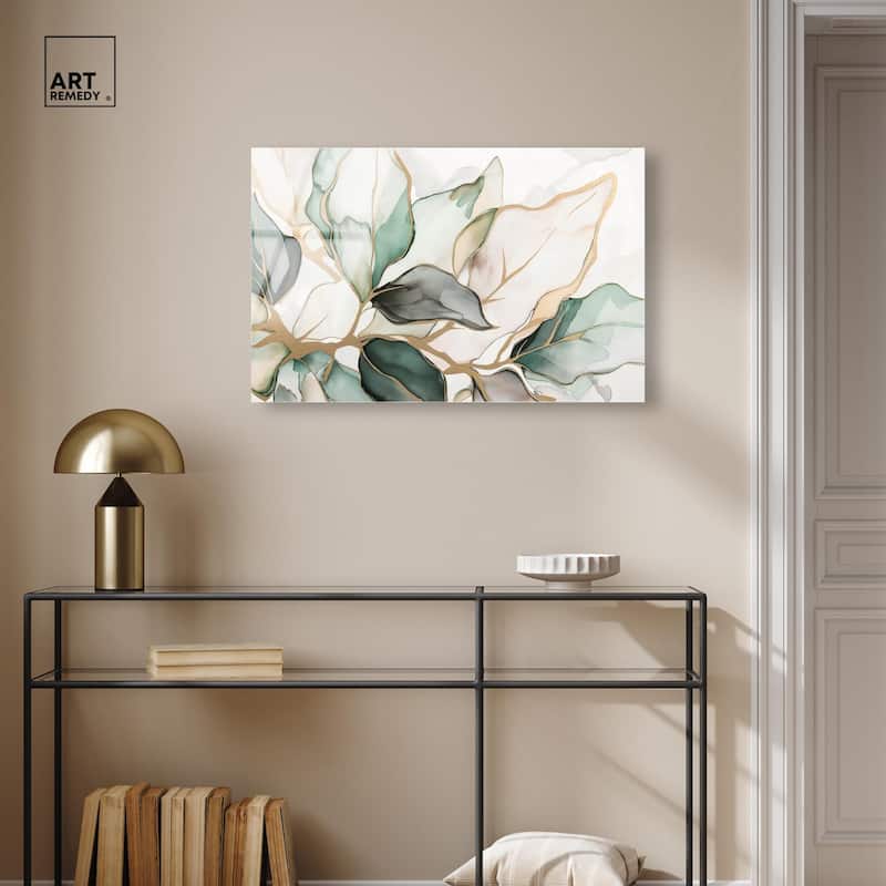 Golden Veined Leaves II Acrylic by Art Remedy, Ready to Hang