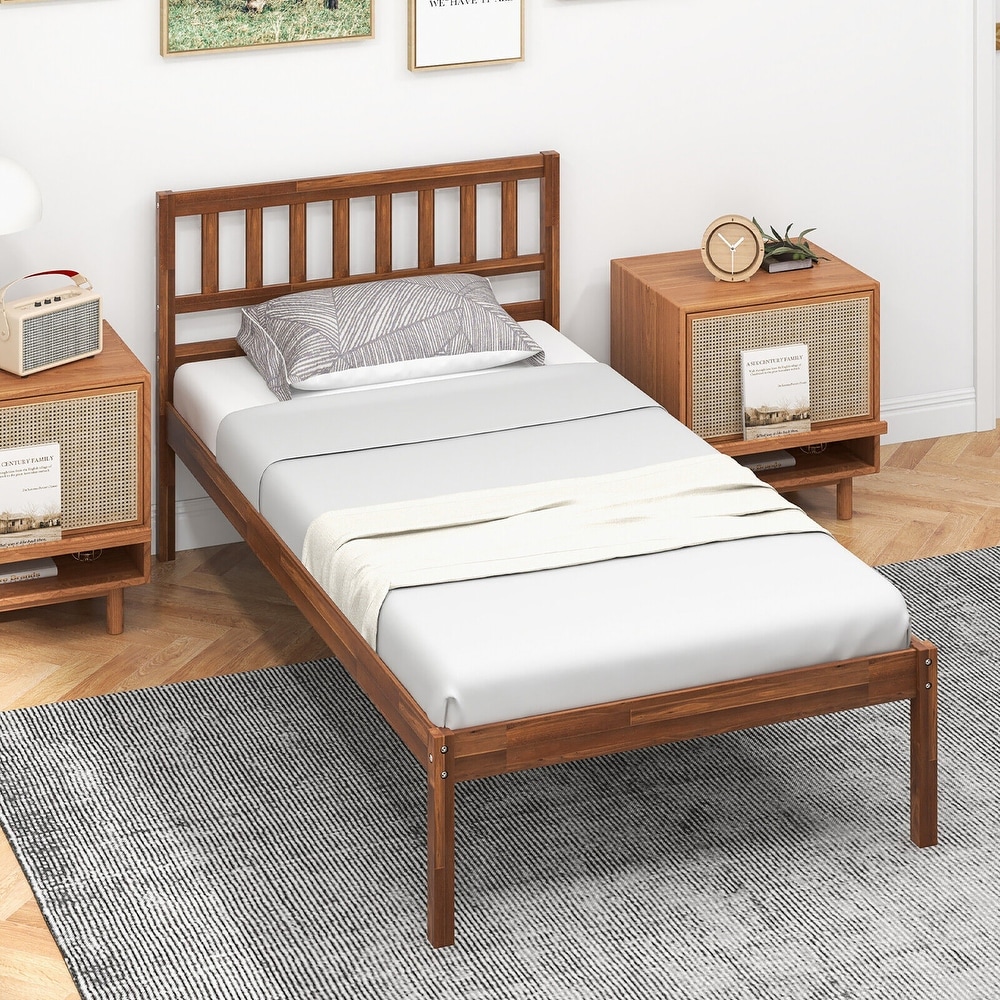 Gymax Twin/Full/Queen Platform Bed with Headboard Solid Wood Leg