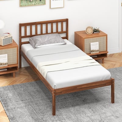 Gymax Twin/Full/Queen Platform Bed with Headboard Solid Wood Leg