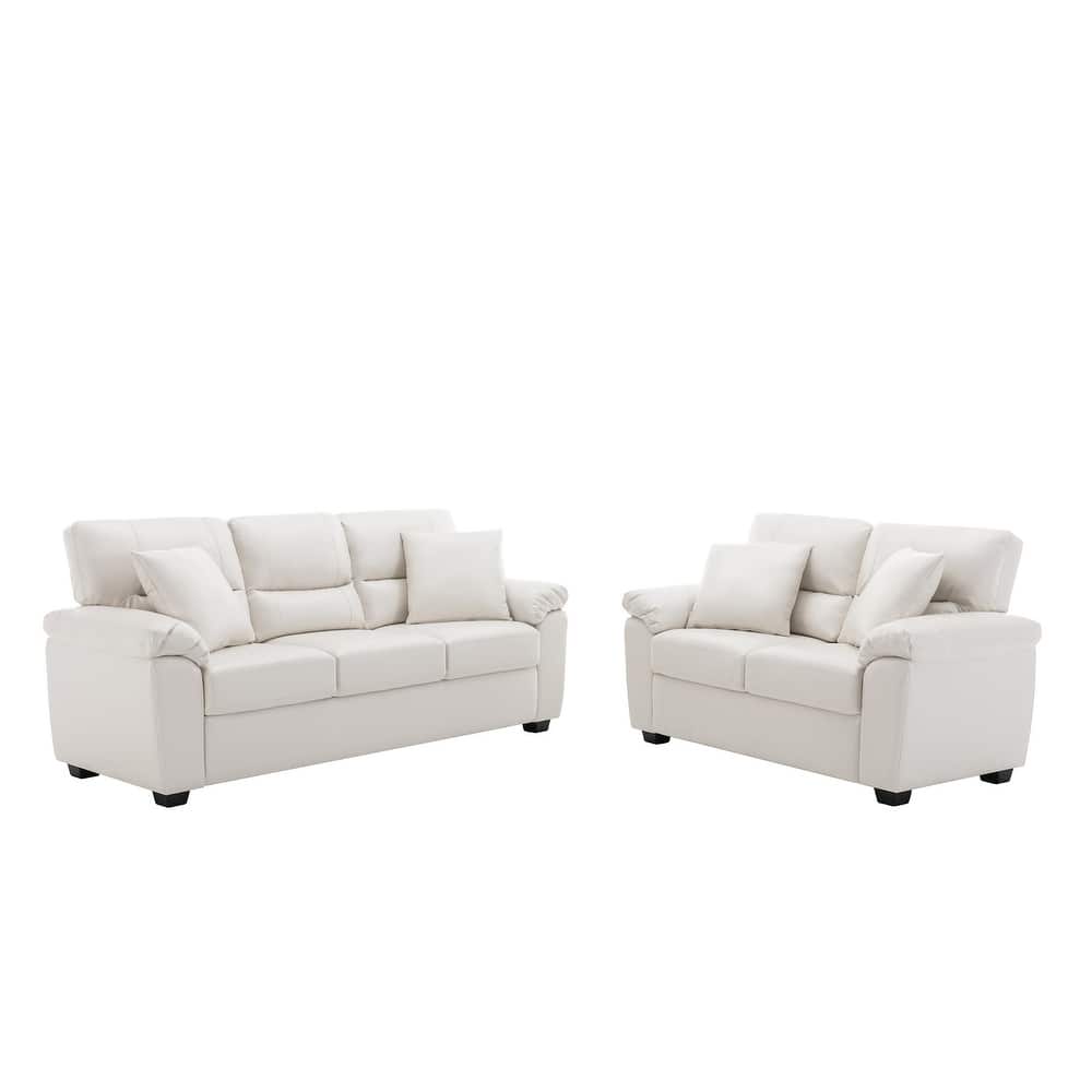 Morden Fort Upholstered Living Room Set, 2 Pieces, Faux Leather Loveseat and Sofa