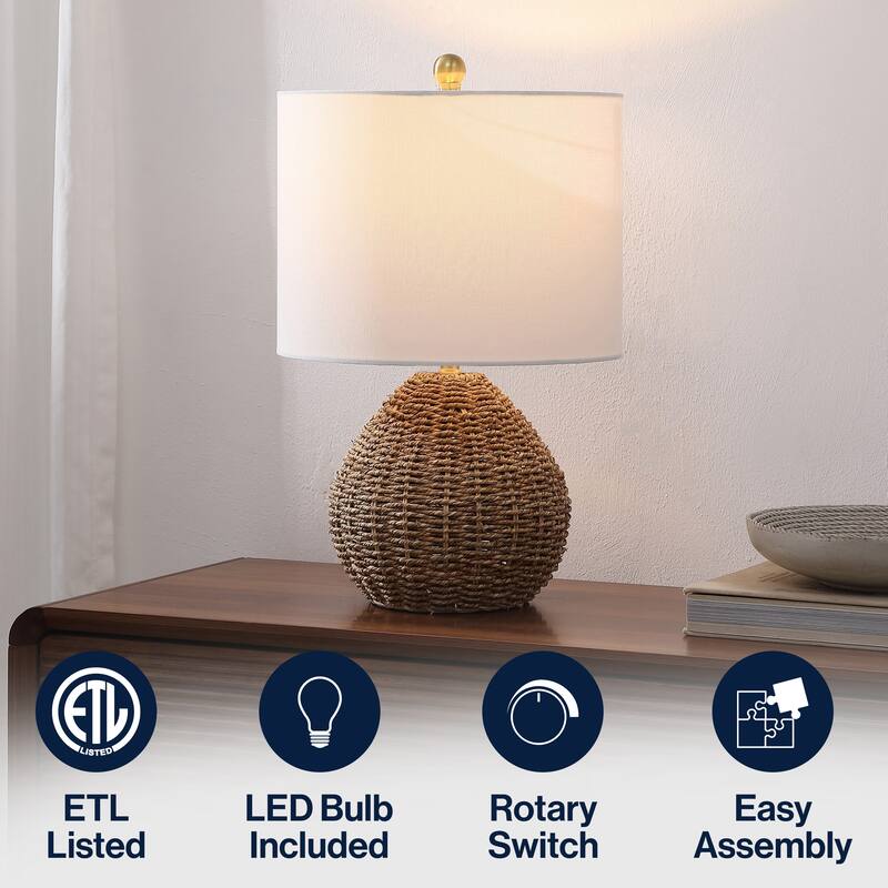 Kona 20.5" Rattan/Iron LED Table Lamp, By JONATHAN Y