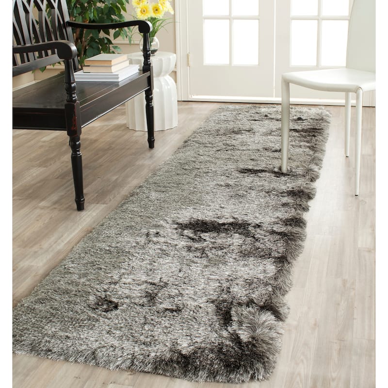 SAFAVIEH Handmade Paris Shag Danara 2.5-inch Thick Rug - 2'3" x 10' Runner - Silver