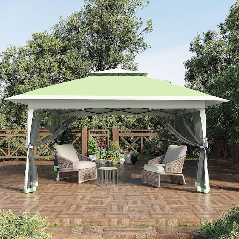 12x12 Ft Pop Up Gazebo Canopy Tent for Backyard Patio Garden with 4 Sand Bags - N/A - Green