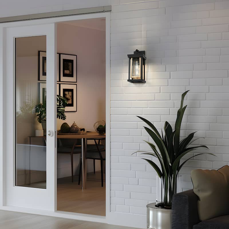 Modern 1-Light Outdoor Wall Sconces Black Gold Lantern Porch Patio Lamps - W 6.3"xD 7.9"xH 13.6"