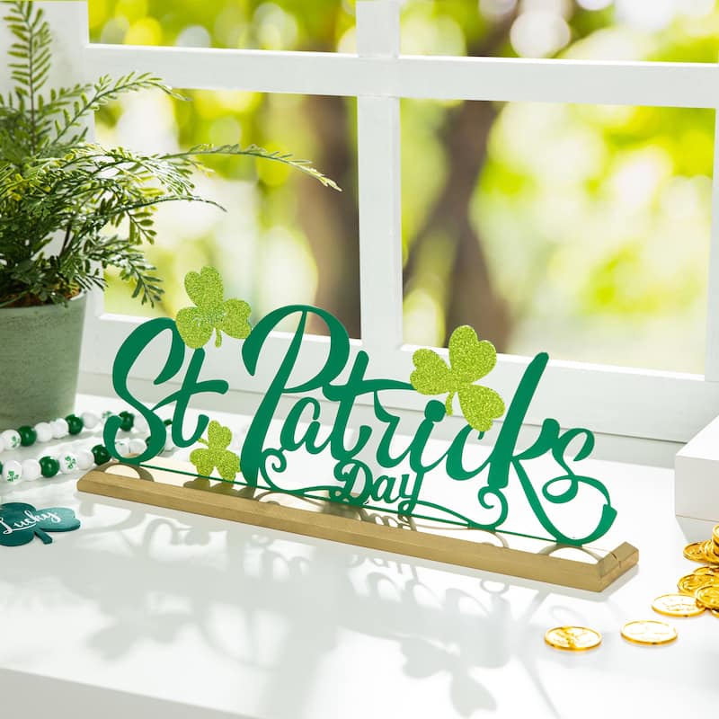 Glitzhome 16"L St. Patrick's Lucky Word Sign Table Decor