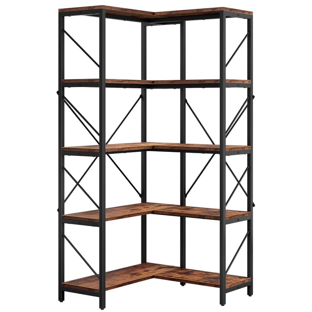Moasis 65.9-Inch Corner Bookshelf 5-Tier Industrial Display Bookcase
