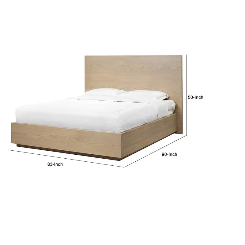 Aziel California King Platform Bed, Panel Headboard, White Oak Brown Finish