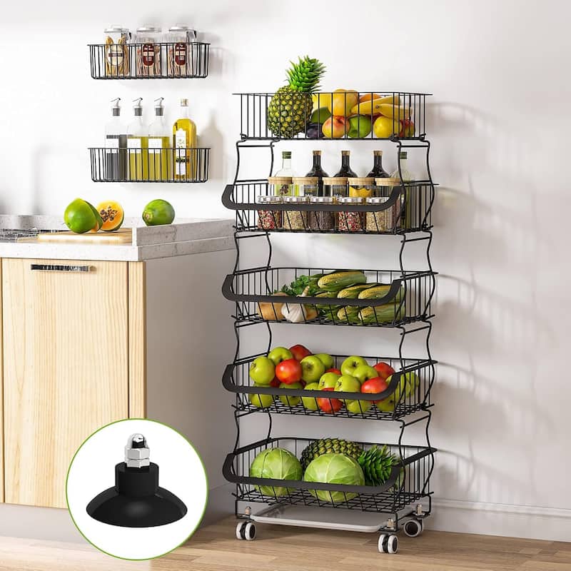 3 Tier Fruit Basket Metal Wire Basket Cart with Rolling Wheels - 5 Tier-2 Pcs