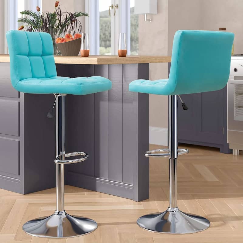Bar Stools Adjustable Armless Swivel PU Leather Barstools Set of 2
