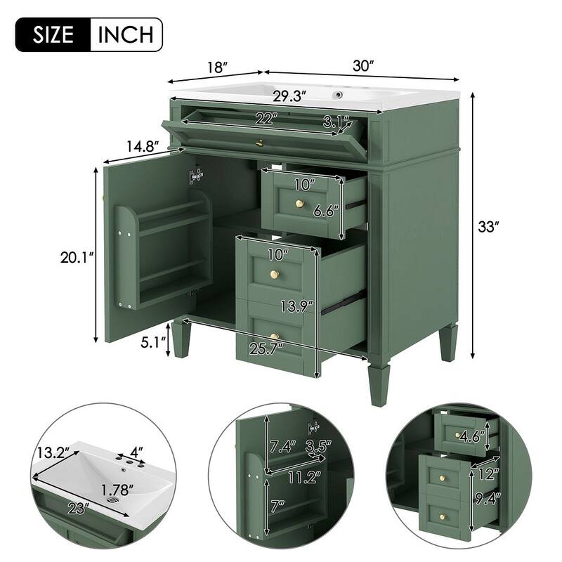30'' Bathroom Vanity with Top Sink Set, Sink Bathroom Vanity