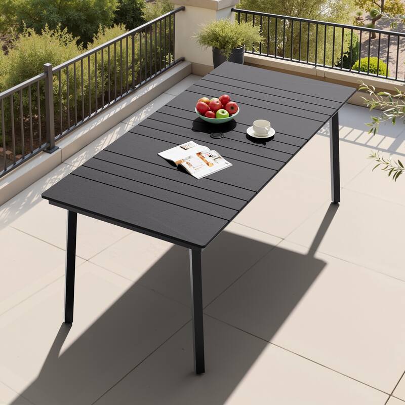 Crestlive Products Outdoor Rectangle Patio Dining Table with Umbrella Hole - Black