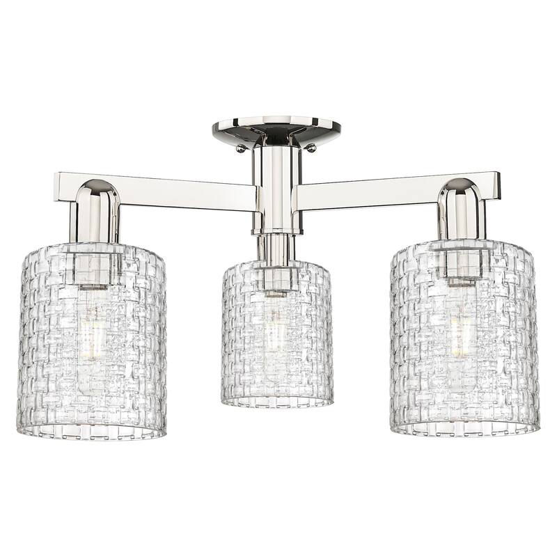 Innovations Lighting 716-3F-11-23 Cobbleskill Semi-Flush Cobbleskill 3 - Polished Nickel / Clear Basket Weave