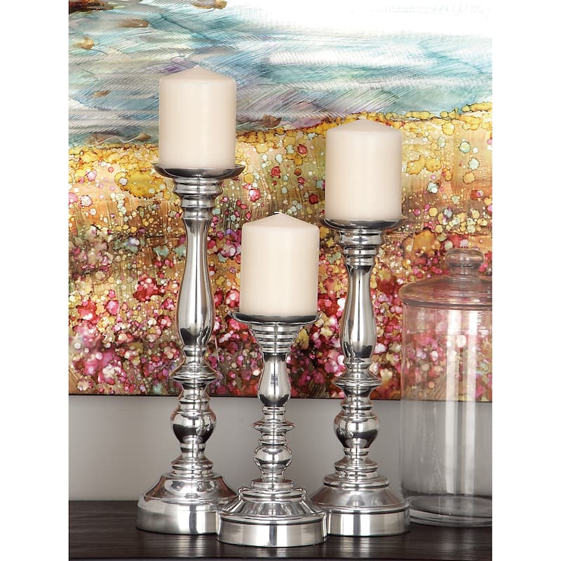 Aluminum Metal Candle Holder - Set of 3 Silver - Roche River Decor - 5"W x 5"L x 14"H