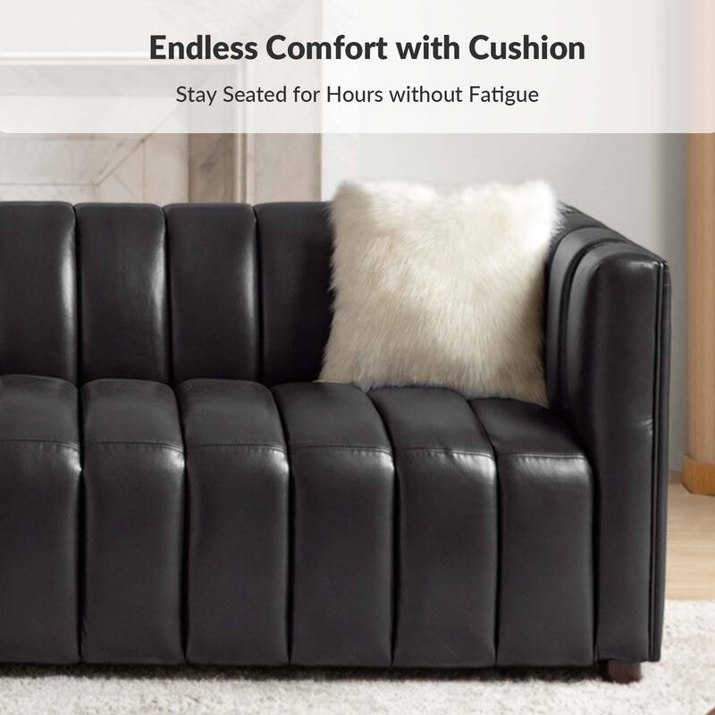 Olinto Modern 83-Inch Genuine Leather Curved Couch Sofa with Channel Back by HULALA HOME