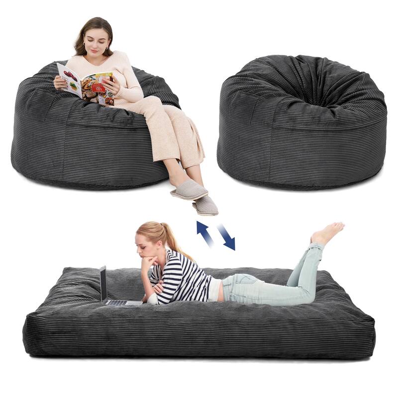 Bean Bag Chairs, Convertible Bean bag Chair from Bean Bag to Mattress for Home Living Room - Dark Grey - Medium