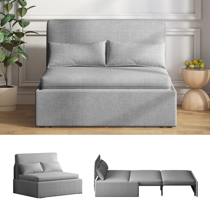 Mixoy Linen 2-in-1 Convertible Sofa Bed,Twin/Queen Pull Out Sleeper Sofa with Mattress,Cushions