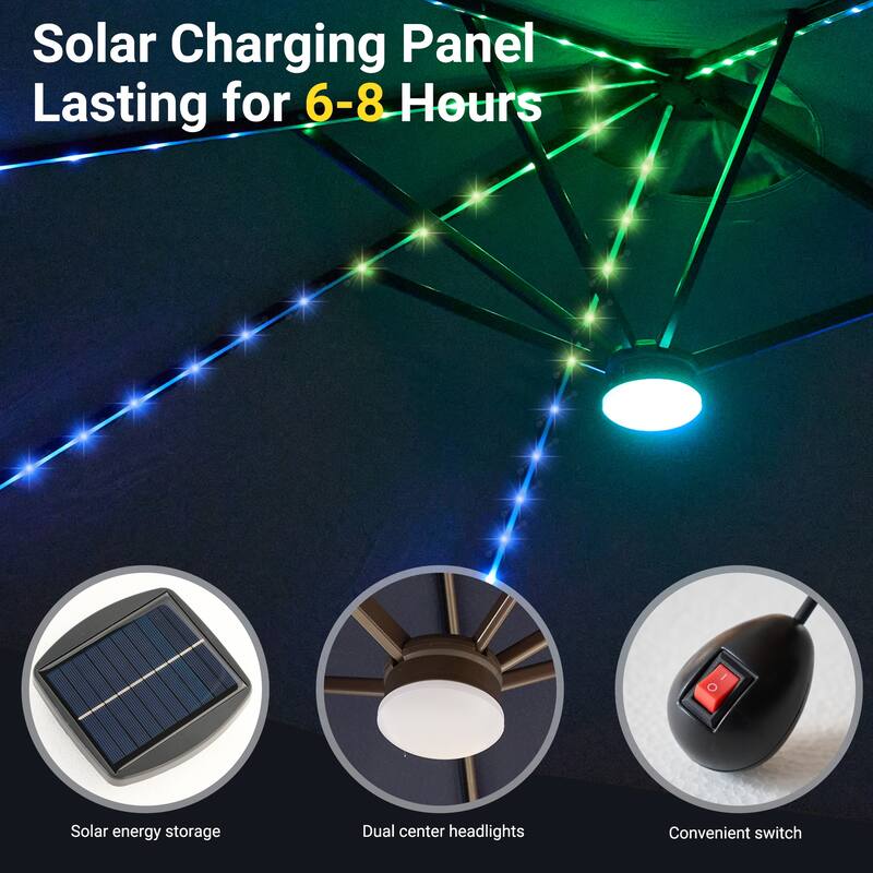 XIZZI Outdoor Patio Umbrella with Solar LED Lights and Base