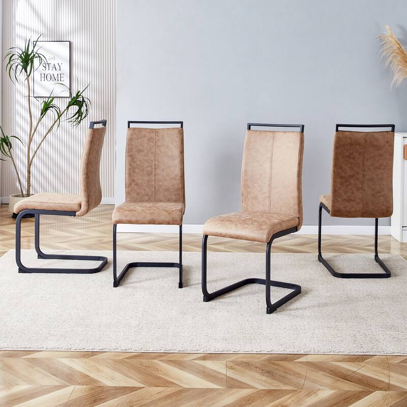 Modern Dining Chair Set of 4, High Back Upholstered Side Chair with C-Shaped Tube Metal Legs Office Chair, Club Guest Chair
