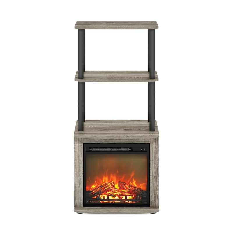 Furinno Turn-N-Tube 2-Tier Tall TV Entertainment Side Table Display Rack with Fireplace Insert