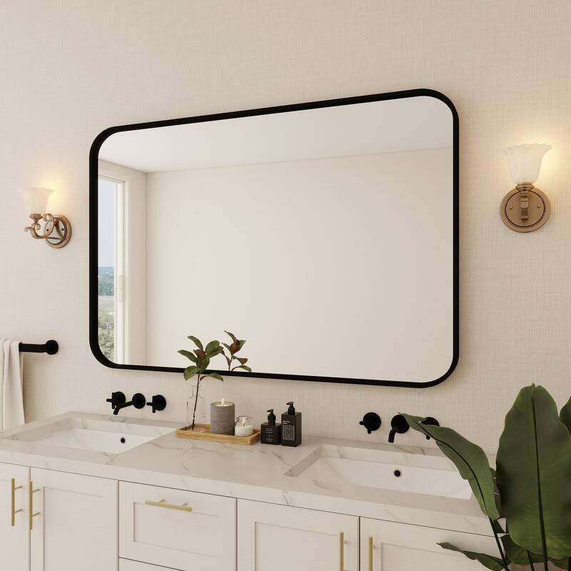 Organnice Rectangular Aluminum Frame Vanity Bathroom Mirror with Clear Glass