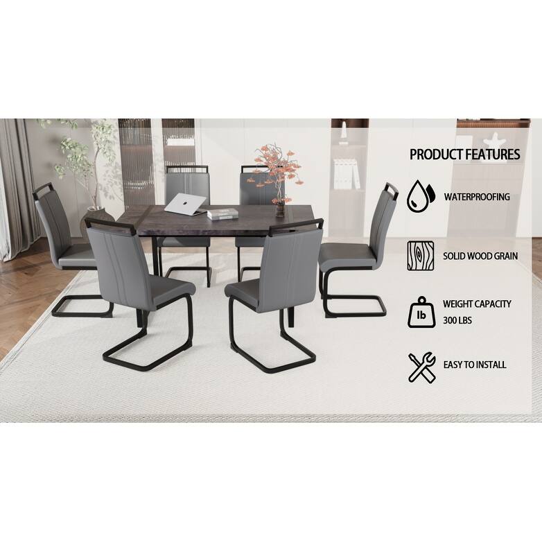 Modern Dining Set with Rectangular MDF Black Table & High Back C-shaped Tube Chairs