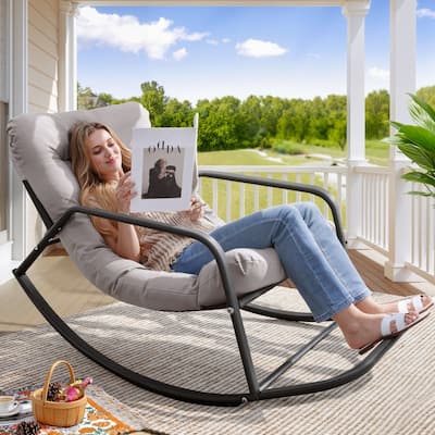 FINCATI Indoor Rocking Papasan Chair, Cushioned Papasan Rocking Chair, Metal Rocker with Cushions, 450 lbs Lounge Rocker