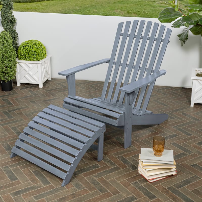 Shoreham 2-Piece Traditional Rustic Acacia Wood Adirondack Chair with Detachable Ottoman, by JONATHAN Y