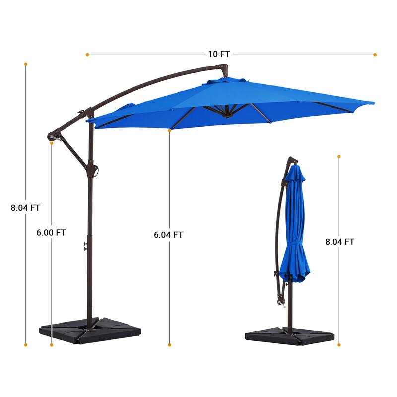 10 ft Steel Crank-lift Cantilever Umbrella With Weighted Base