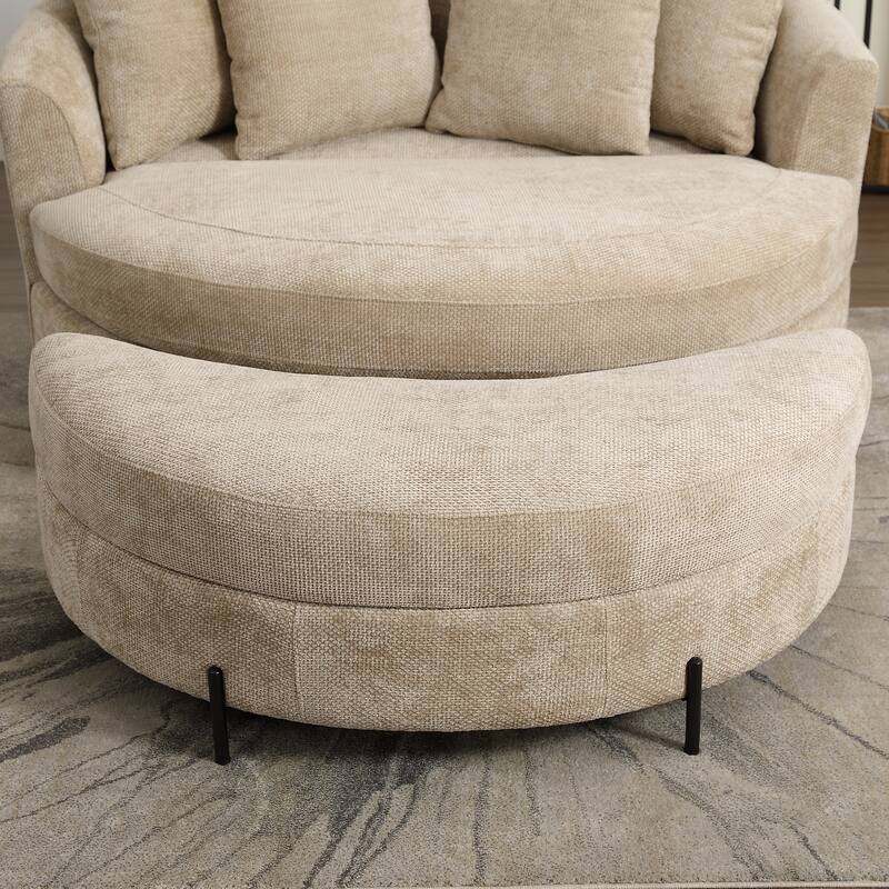 59.8''W Oversized Sofa Chair Set, Round Accent Barrel Chair With 5 Pillows and 1 Storage Ottoman