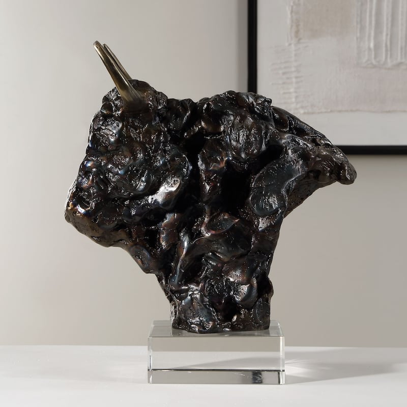 Bison Bust Tabletop Sculpture - 13.25" - Bronze and Gold