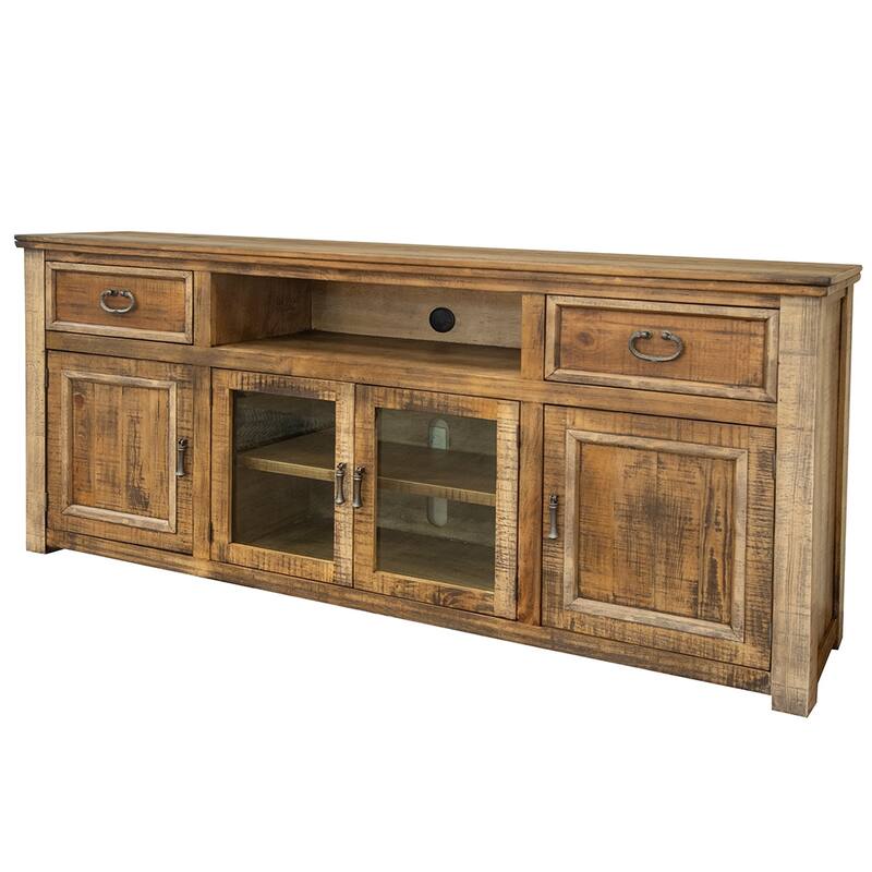 HomeRoots 80" Brown Solid Wood Cabinet Enclosed Storage Distressed TV Stand - 80' X '36.25' X '17.75