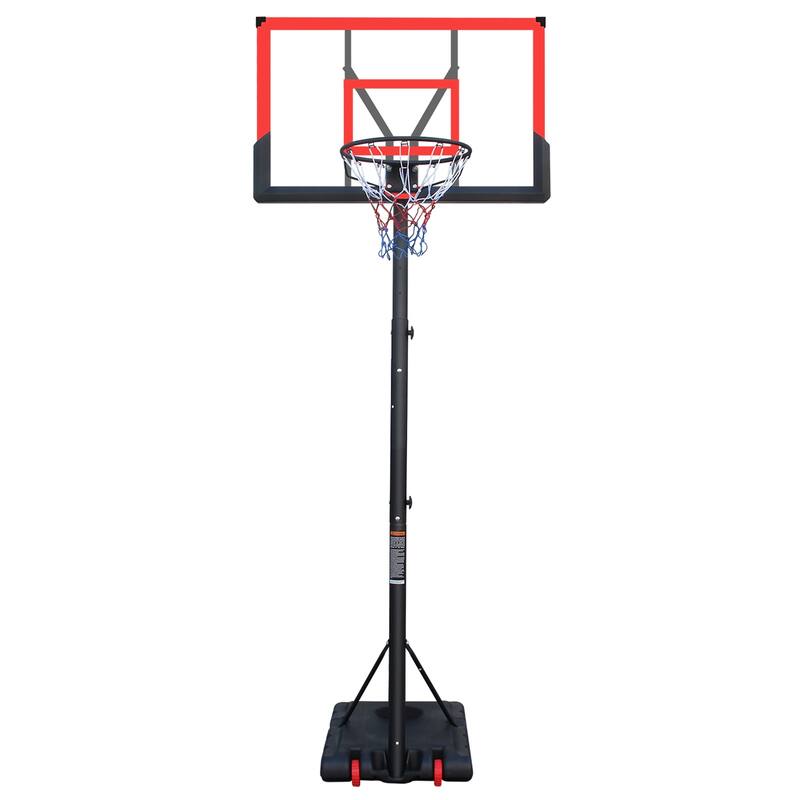 Basketball Hoop 5.73-10FT Adjustable Portable 44in Backboard with Wheels Indoor Outdoor - Black+Red