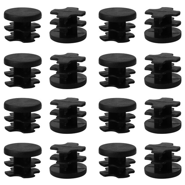 16pcs 16mm OD Plastic Round Tube Insert Rib Pipe Covers Caps Black Floor Furniture Feet Protector, for 0.55" to 0.63" Inner Dia